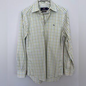 Vineyard Vines Men’s Whale Shirt Slim Fit Yellow Green Blue Plaid Button XS